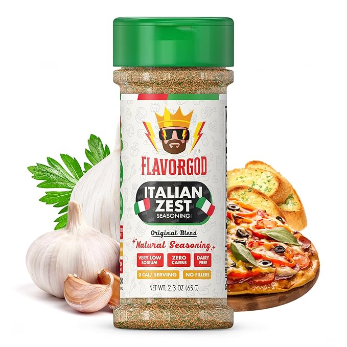 Italian Zest Seasoning Mix by Flavor God - Premium All Natural & Healthy Spice Blend for Salad, Pasta, Chicken & Seafood - Kosher, Low Sodium, Dairy-Free, Vegan & Keto Friendly - Great Flavor Spices and Seasoning Gift