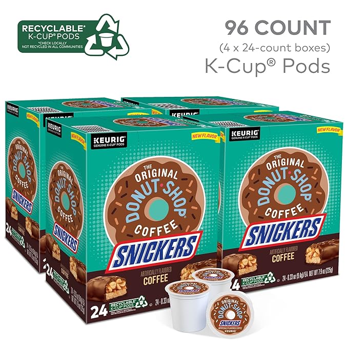 The Original Donut Shop Snickers Coffee, Keurig Single Serve K-Cup Pods, Flavored Coffee, 96 Count (4 Packs of 24)