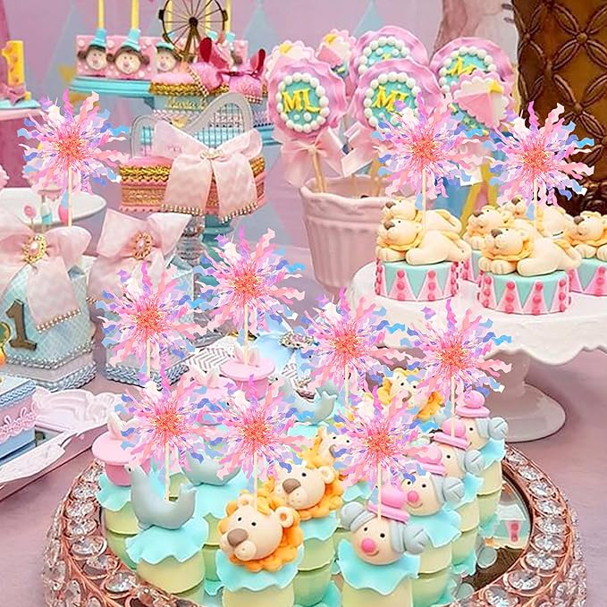 Rsstarxi 30 Pack Foil Firework Cupcake Toppers Birthday Party Decorations Sparkle Tinsel Cocktail Food Fruit Toothpick for New Years Valentine's Day Wedding Birthday Party Decorations