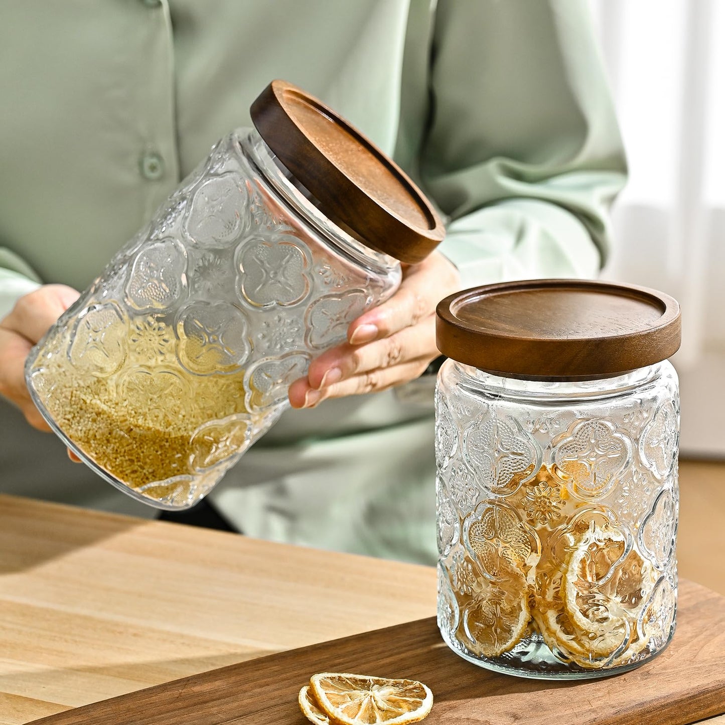 Adodeen 32oz Vintage Glass Jars With Lids, Airtight Food Storage Containers, Kitchen Canisters For