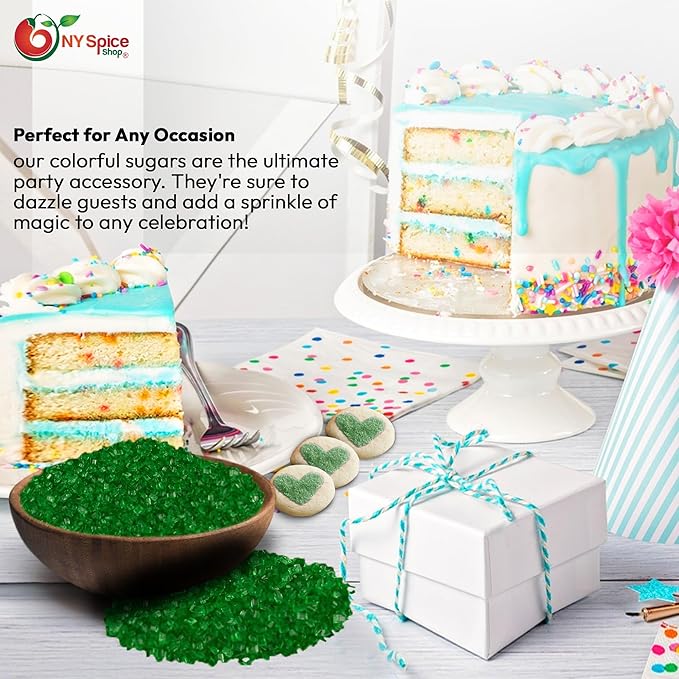 NY Spice Shop Green Sanding Sugar - 3 Pound Sweet Colorful Edible Sprinkles For Candy Dish - Sugar Sprinkles For Cake Decorating Cookies Basket & Dishes