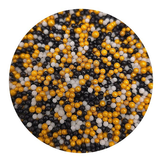 NCS Black, White, and Gold Edible Non Pareils Sprinkles, 8 ounces - Great for Cupcakes, Cookies, Cakes, Cakes Pops