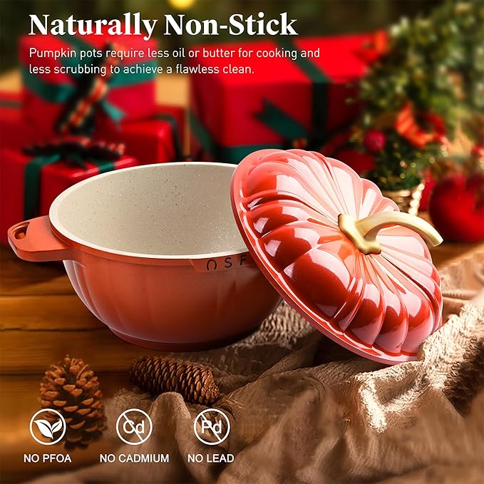 Nonstick Soup Pot - 4.1QT Non Stick Pumpkin Pot Granite Stock Pots with Lid, Stew Casserole Soup Pan, Induction Cookware Halloween Cooking Pot Healthy Pasta Pots, PFOA & PFAS Free Dutch Casserole Gift