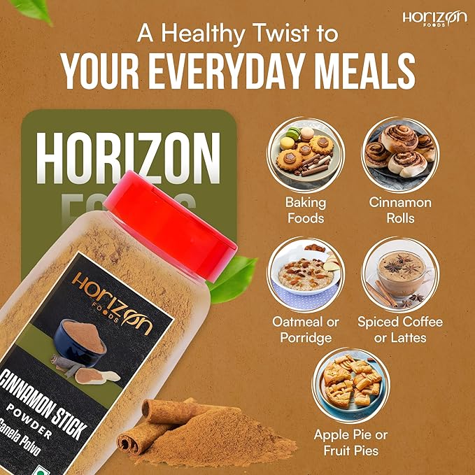 Horizon Foods Premium Red Chili Powder - 200g Indian Spice Blend for Tikka Masala Sauce, Mexican Oregano & Mixed Vegetables. Perfect Seasoning with Guajillo Chiles & Ancho Chili Flakes in Your Indian Spice Box (100g, Ground Cinnamon Powder)