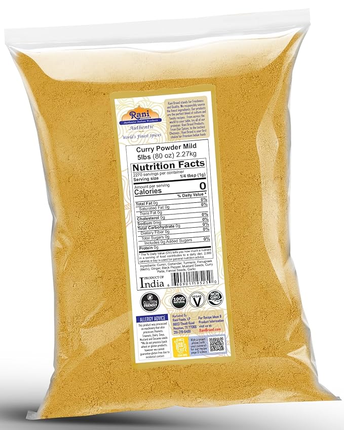 Rani Curry Powder Mild (10-Spice Authentic Indian Blend) 80oz (5lbs) 2.27kg Bulk ~ All Natural | Salt-Free | NO Chili or Peppers | Vegan | No Colors | Gluten Friendly | NON-GMO | Indian Origin