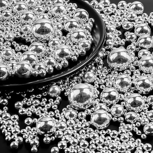 Silver Sprinkles for Cake Decorating, Pearl Sugar in Mix Sizes 130g/4.6oz, Baking Cupcakes, Donuts, Macarons Baking Toppings, Wedding Celebration Birthday Party Supplies