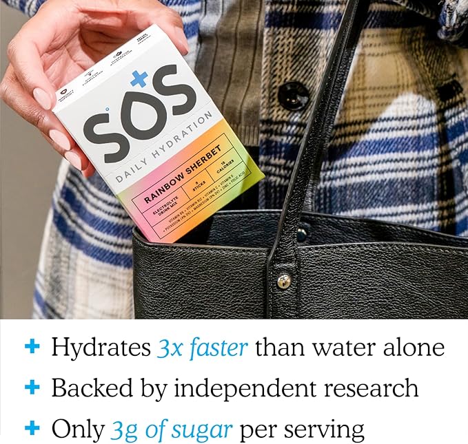 SOS Hydration Electrolyte Powder 8 Stick Packs ??Low-Calorie, Rapid Rehydration, Made in USA, Keto (8 Servings, Rainbow Sherbert)
