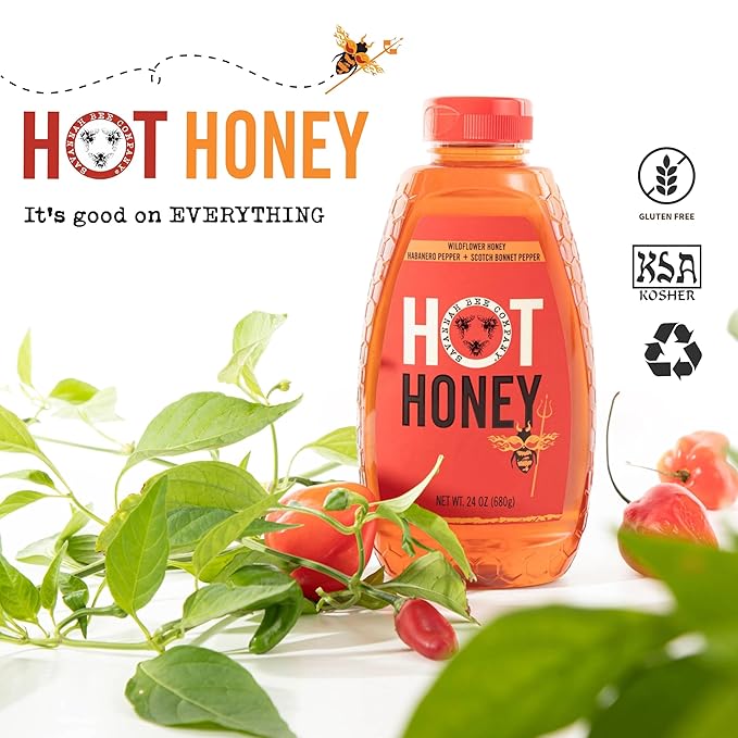 Savannah Bee Company Hot Honey Gluten Free and 100% Pure Honey Infused with Sweet Wildflower - Heat from Scotch Bonnet and Habanero Peppers 24 oz