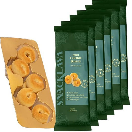 Snacklava Mini Cookie Rings - 6 Pack (10 Pieces per Pack) - No Artificial Colors or Preservatives - 4 Clean Ingredients
