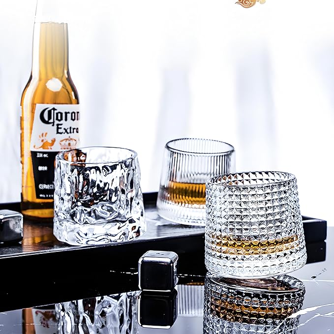 Crystal Whiskey Glasses 5 OZ Set of 3, Rotatable Old Fashioned Glasses, Tumbler Rocks Bar Glass for Drinking Bourbon, Scotch, Cocktails, Cognac竊늆mall Sizeç«?,<div>