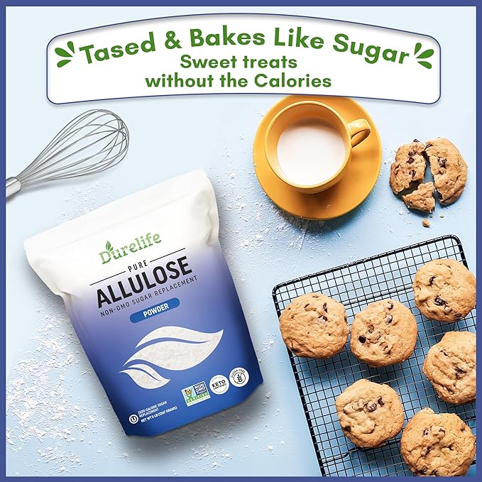 Durelife Allulose sweetener, 1 lb 100% Pure No Erythritol powdered Sugar Substitute, NON-GMO Project Verified, Keto Certified, OU kosher, No Fillers, Zero Calories sugar alternative 1 Lbs