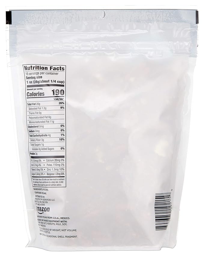 Happy Belly Pecan Halves, No Added Salt, 16 ounce (Pack of 2)