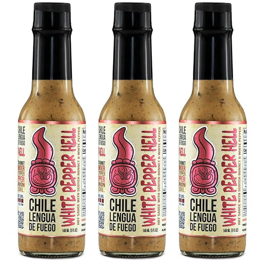 Hot Sauce | Chile Lengua de Fuego (Pack of 3, White Pepper Hell) – Super Hot White Pepper, Garlic &