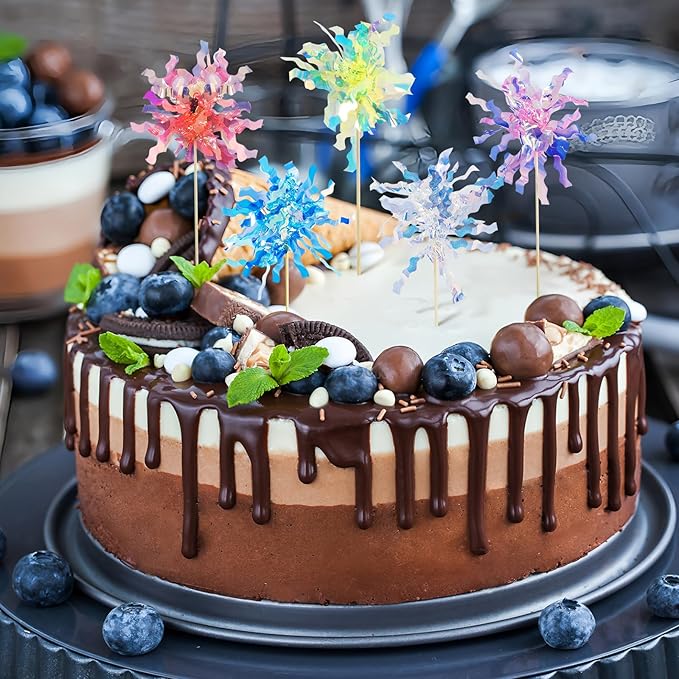 30 PCS Foil Firework Cupcake Toppers Sparkle Tinsel Cake Toppers for Colorful. Tinsel Drink Cake Decoration, Cocktail Food Fruit Toothpick for Cake Decoration Party Supplies