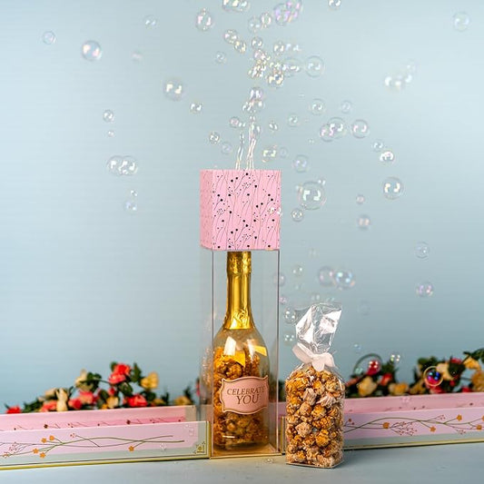 SendaCake Birthday Floral Bubble Box with Caramel White Chocolate Popcorn, Ready to Gift, No Assembly Required - Unique Happy Birthday Gift for Women, Men, Sister, Mom, Dad, Best Friend