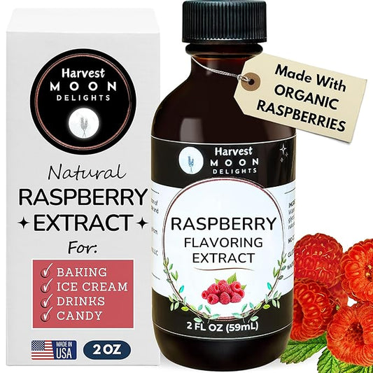 Natural Raspberry Extract - 2 oz - Water-Soluble - By Harvest Moon Delights - Raspberry Extract for Baking, Ice Cream, Drinks, and Candy - Flavoring - Sugar Free