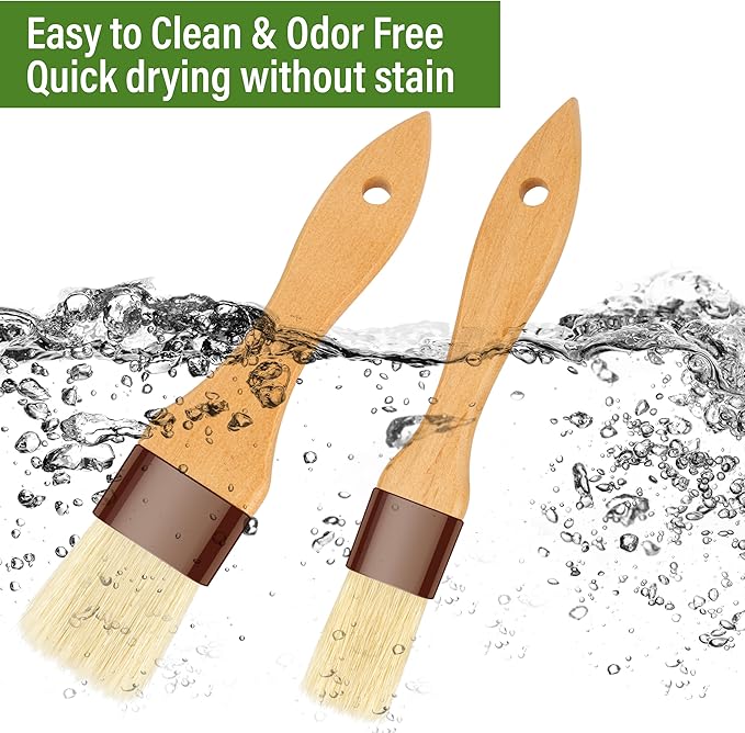 Pastry Brush-Basting Brush for Cooking,2 Pc Boar Bristles Food Brush for BBQ,Beech Wooden Handle Butter Brush for Baking/Spreading Marinade/Sauce/Oil/Egg/Kitchen Brushes for Cooking(1 &1 1/2 inch)