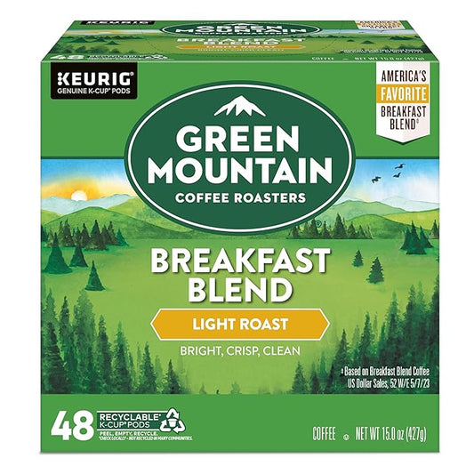 Green Mountain Coffee Roasters Breakfast Blend Single-Serve Keurig K-Cup Pods, Light Roast Coffee, 48 Count