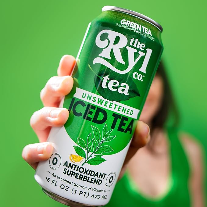 Ryl Unsweetened Green Iced Tea – Antioxidant Superblend, No Artificial Ingredients, Zero Sugar, Zero Calorie, Low Carb, Non-GMO, Kosher, Gluten Free, Made in the USA, 12-Pack, 16 Fl Oz
