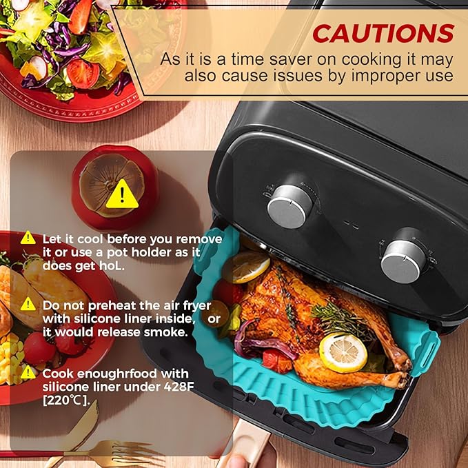 3 Pack Air Fryer Silicone Liners 8inch Air Fryer Silicone Pot Reusable Food Grade Silicone Airfryer Liners Baking Basket Accessories Replacement of Flammable Disposable Parchment Paper