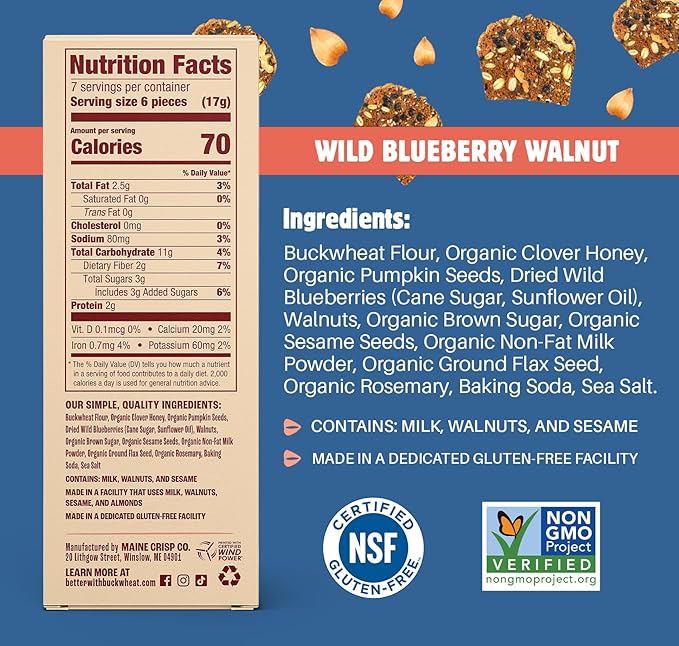 Maine Crisp Wild Blueberry Crisps - Gluten-Free Crackers With Blueberries, California Walnuts & Rosemary - Delicious Snack Crackers for Cheese Board & Toppings - Non-GMO, Grain-Free | 4-Pack