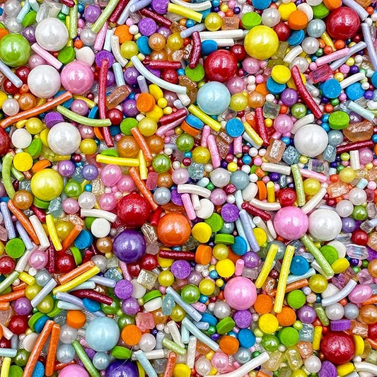 Rainbow Sprinkles for Cake Decorating, Pastel Jimmies and Pearls Sprinkles Mix for Donut Cookie Baking Brownies Cupcake Ice Cream Toppings