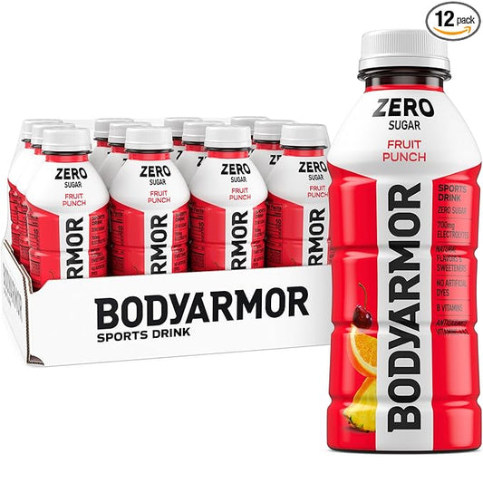 BODYARMOR ZERO Sugar Fruit Punch, Sugar Free Sports Drink - Low-Calorie Hydration - Natural Flavors with Potassium Packed Electrolytes, Antioxidants, and B-vitamins, 16 fl oz (pack of 12)