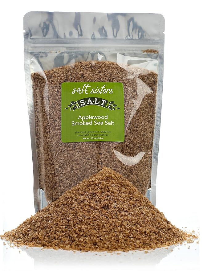 s.a.l.t. sisters Applewood Smoked Sea Salt, Small Flakes Dissolve Easily, GMO and MSG Free, Great for BBQ, Pork, Fish, and Vegetables, 16 oz