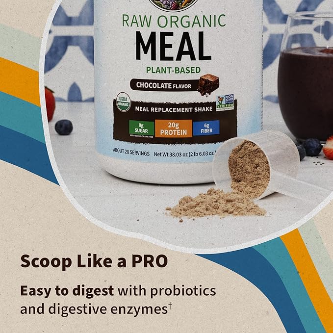 Garden of Life Meal Replacement Shakes, Raw Organic, Chocolate Protein Powder with Plant Based Pea Protein, Sprouts, Greens, Probiotics, Dairy Free 14 Servings