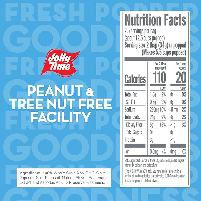 Jolly Time Healthy Pop Microwave Popcorn, Low Fat Gluten Free Non-GMO, 3oz Sharing Bag, 3 Bags Per Carton (Healthy Pop - Crispy N' White, 3 Ounce (Pack of 36))
