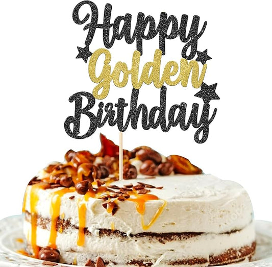 Rsstarxi 1 Pack Golden Birthday Cake Topper Glitter 9th 14th 15th 16th 18th 30th 50th 60th Cake Picks Golden Birthday Cake Decoration for Kids Adults Party Decorations