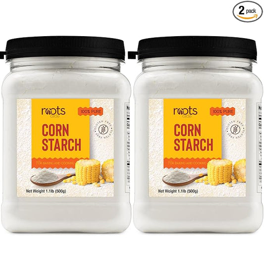 Roots Circle 100% Pure Corn Starch | 2 [17oz] Airtight Containers | All Natural Thickener for Soups, Stews, Gravy, Baking Pies, Puddings & Cakes | Gluten-Free, Non-GMO, Vegan, Kosher, Food-Grade