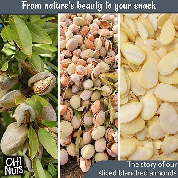Oh! Nuts Almonds Blanched Sliced - Raw - 100% Natural - 1.5 lb - High-Protein Almonds - Packed in New York Zip-Seal Bag for Exceptional Freshness