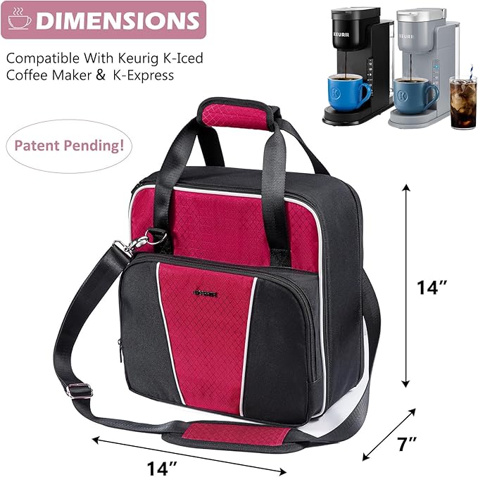 BAGSPRITE Coffee Maker Travel Bag Compatible with Keurig K-Express Coffee Maker, K-Iced Single Serve Coffee Brewer Carrying Case with Multiple Pockets for K-Cup Pods, Storage Bag With Shoulder Strap