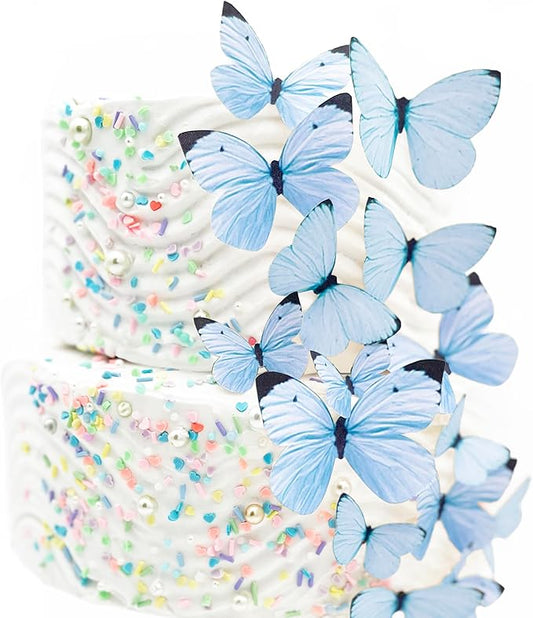 Sugar Robot Edible Butterflies for Cake Decorating- Pastel Butterfly Decorations- Assorted Size - Cake Toppers and Cupcake Toppers Made in the USA - Premium Crafted (Blue)
