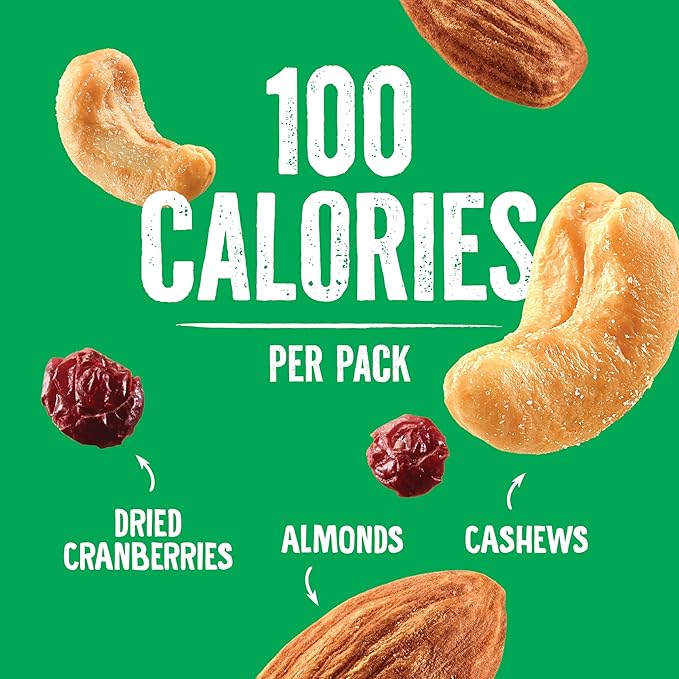 Emerald Nuts Cashews and Almonds with Dried Cranberries 7 Ct (1-Pack) | 100-Calorie Individual Packs of Nut Blend and Dried Fruit | Kosher Certified, Non-GMO, Contains No Artificial Preservatives, Flavors or Synthetic Colors