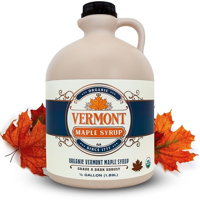 Vermont Maple Syrup - 64 oz Grade A, Dark Robust Organic Maple Syrup - 100% Pure and Authentic Maple Syrup for Pancakes, Waffles and More - Nut free, Gluten Free, Vegan, Paleo