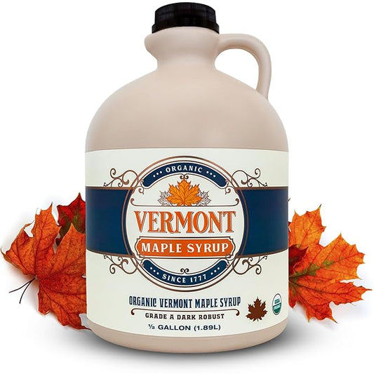 Vermont Maple Syrup - 64 oz Grade A, Dark Robust Organic Maple Syrup - 100% Pure and Authentic Maple Syrup for Pancakes, Waffles and More - Nut free, Gluten Free, Vegan, Paleo
