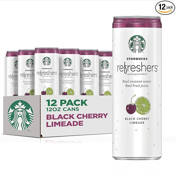 Starbucks - RTD Coffee, Refreshers with Coconut Water, Black Cherry Limeade, 12 fl oz. cans (12 Pack)