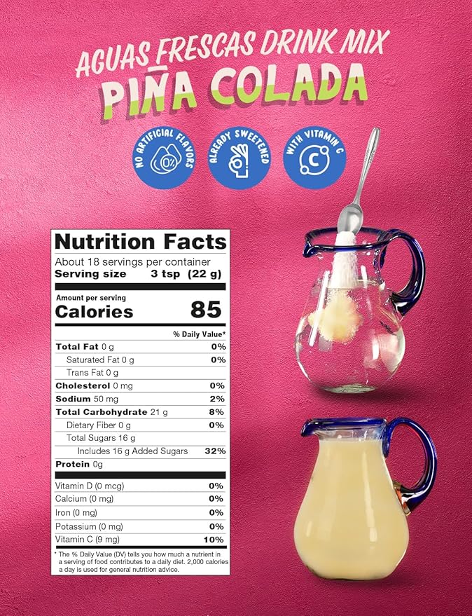 Klass Aguas Frescas |Pina Colada Drink Mix| Flavor From Natural Sources & No Artificial Flavor With Vitamin C (Makes 7 to 9 Quarts) 14.1 Oz Family Pack (4-Pack)