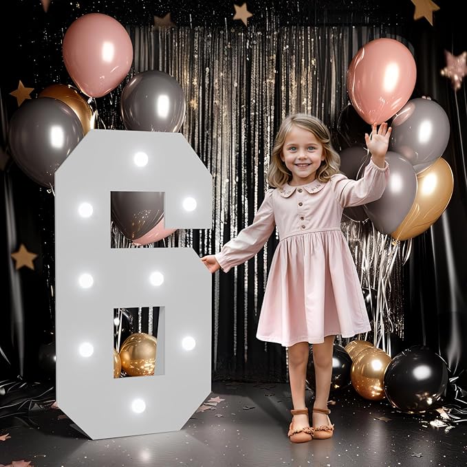 imprsv Marquee Numbers Large 6th-Birthday Decorations: 3ft Light up Number Balloon for Party Big 6 Year Old Girl Boy Sixth Birthday Decoration Anniversary Foam Board Wall Number 6