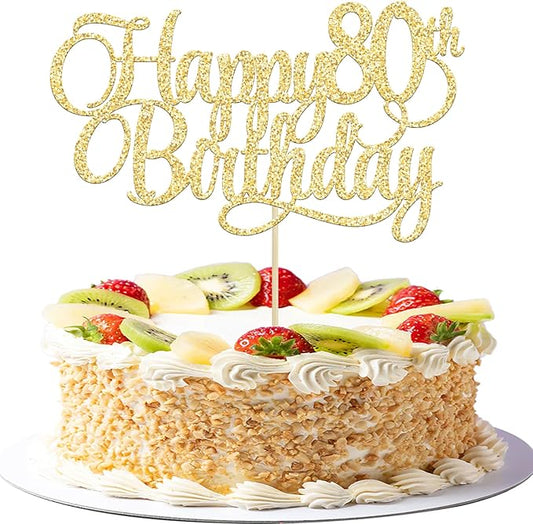 1 Pack Happy 80th Birthday Cake Topper Gold Glitter Number 80 Eighty Years Old Birthday Cake Pick Decoration For 80th Birthday Celebrating Anniversary Party Supplies