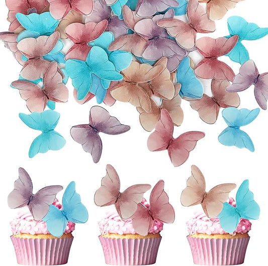 48PCS Edible Butterfly Cupcake Toppers - Edible Wafer Paper Butterfly Cake Decorations for Baby Shower, Birthday, Wedding Parties - Colorful