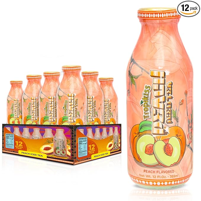 Tropikiss 12-Pack Peach Iced Tea – Antioxidant-Rich Refreshing Drink | Natural Bottled Ice Tea | Healthy & Flavorful Beverage