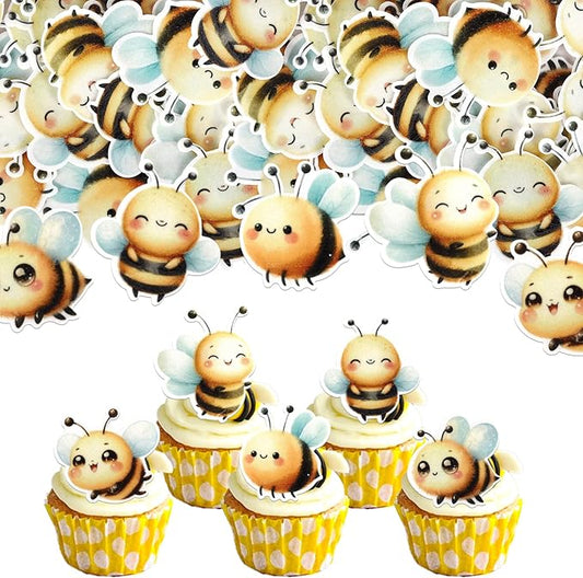 60 Pack Edible Bumble Bee Gender Reveal Cake Topper Oh Babee Cupcake Picks Water Paper Bee Cake Decorations for Bumble Boy or Girl Baby Shower Kids Birthday Party Supplies