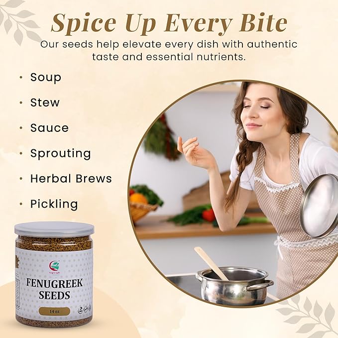 Fenugreek Seeds 14oz, 100% Pure & Natural Methi Seeds, Premium Quality, fenogreco en semillas, For Cooking, Herbal Uses and Overall Wellness - By Yogi?셲 Gift짰