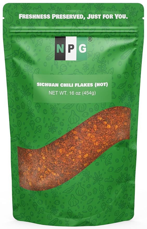 NPG Authentic Sichuan Chili Flakes 16 Oz, Extra Hot, Szechuan Crushed Red Pepper Flakes Bulk, Essential Spice Seasoning for Making Kimchi, Chili Oil, Stir-fry, Pizza, Salads, and Tacos