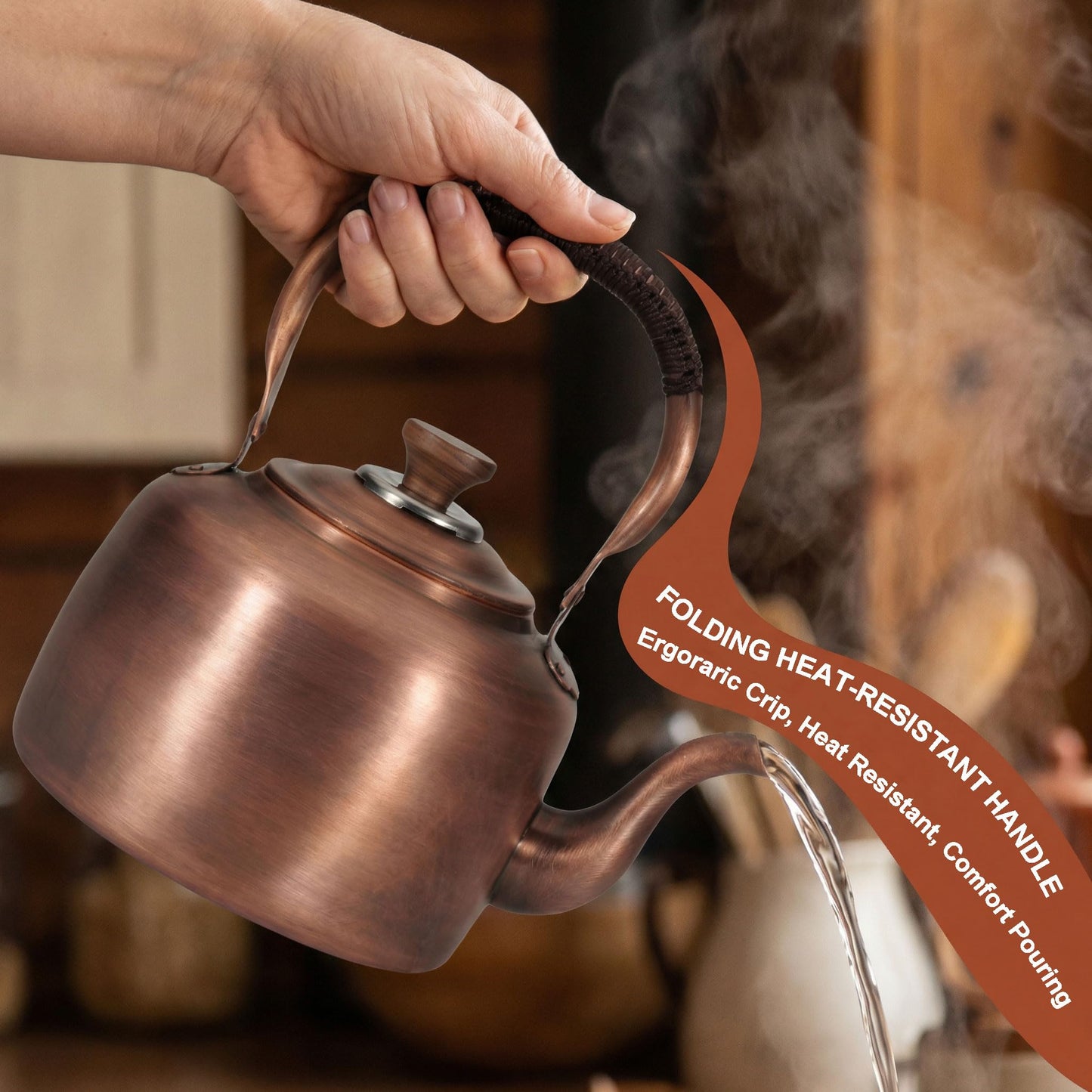 Tea Kettle Stovetop Whistling Copper Tea Pot for Stove 3.2QT Teapot Kettle