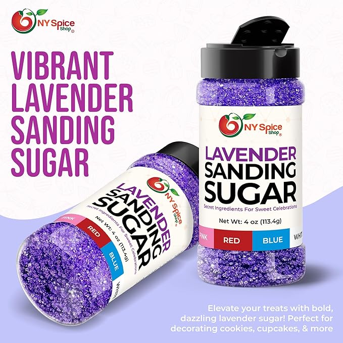 NY Spice Shop Lavender Sanding Sugar - 4 Ounce Sweet Colorful Edible Sprinkles For Candy Dish - Sugar Sprinkles For Cake Decorating Basket & Dishes