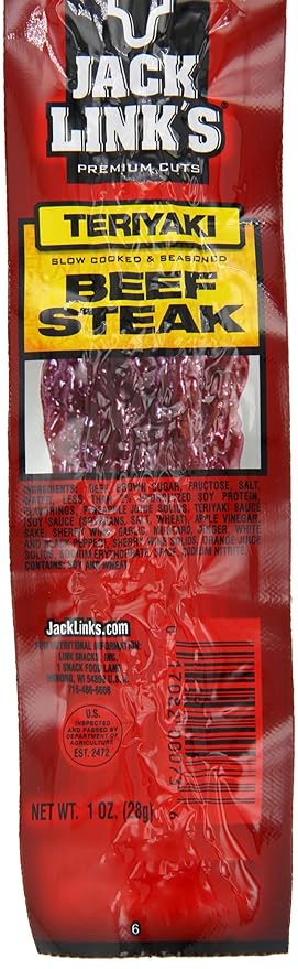 Jack Link's Beef Steak, Teriyaki - Protein Snacks, Meat Snack with 9g of Protein, Made with 100% Beef, Individually Wrapped Bulk Snack Pack, Keto Friendly - 1 Oz. (12 Count)